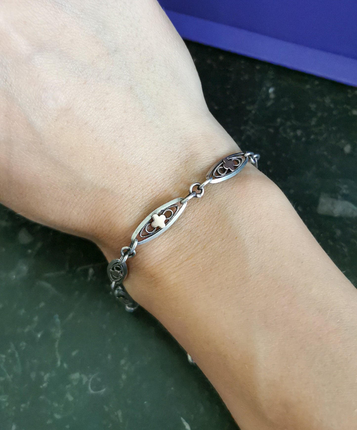 Antique French Silver and vermeil filigree bracelet silver and gold Albert watch chain Vintage bracelet gift for her