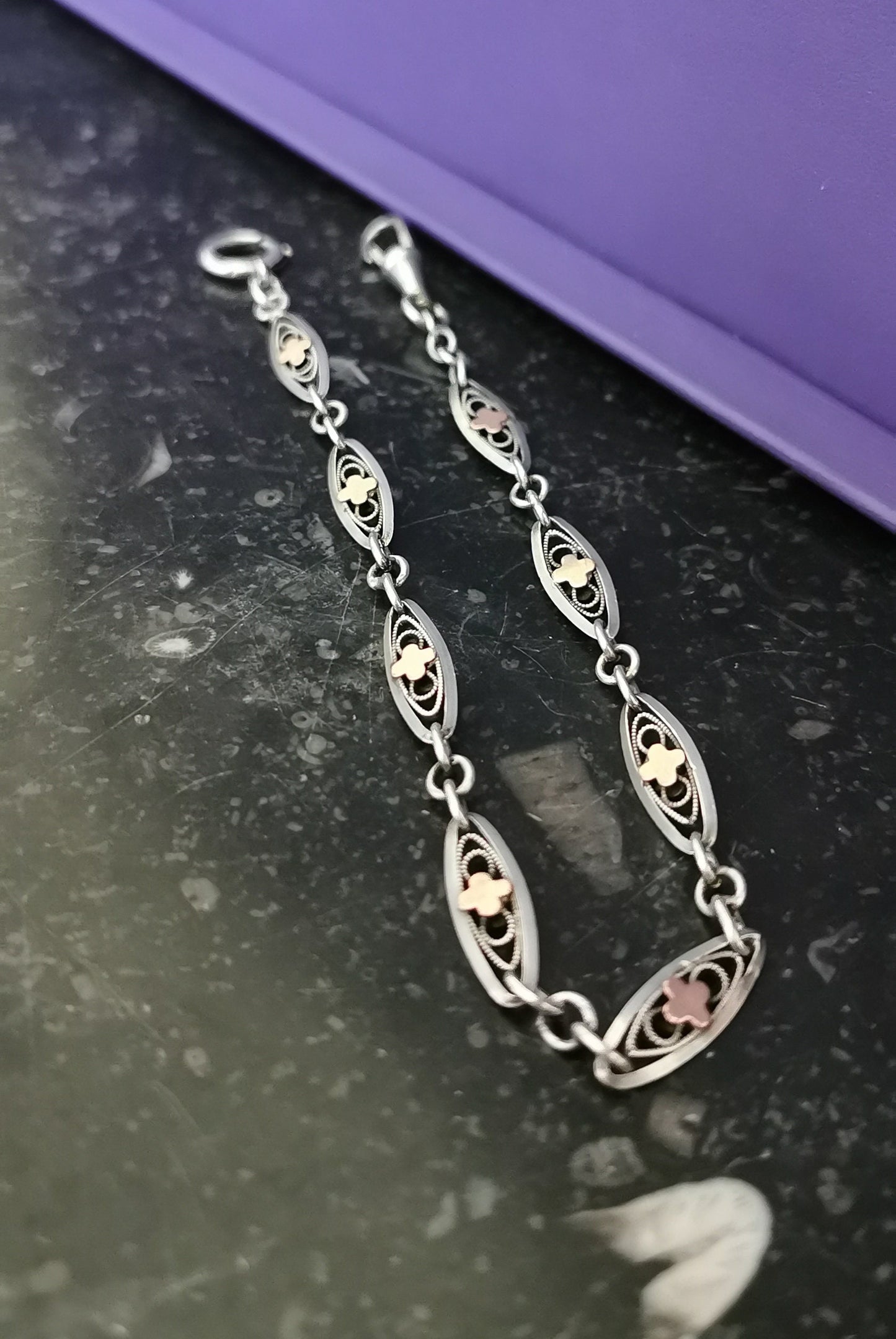 Antique French Silver and vermeil filigree bracelet silver and gold Albert watch chain Vintage bracelet gift for her