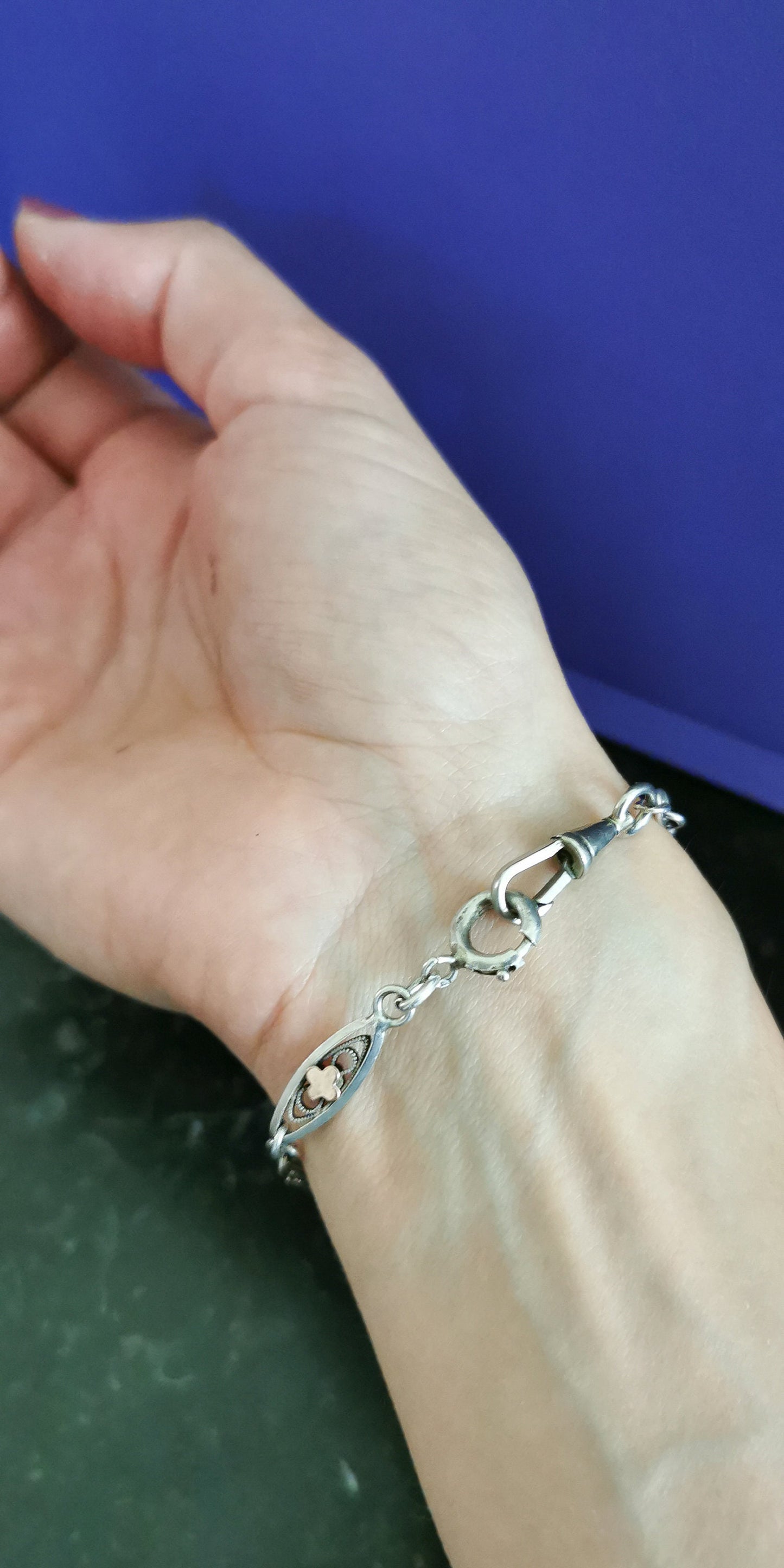 Antique French Silver and vermeil filigree bracelet silver and gold Albert watch chain Vintage bracelet gift for her