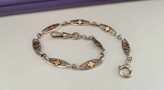 Antique French Silver and vermeil filigree bracelet silver and gold Albert watch chain Vintage bracelet gift for her