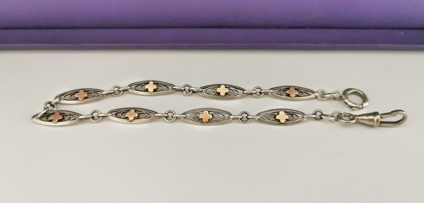 Antique French Silver and vermeil filigree bracelet silver and gold Albert watch chain Vintage bracelet gift for her
