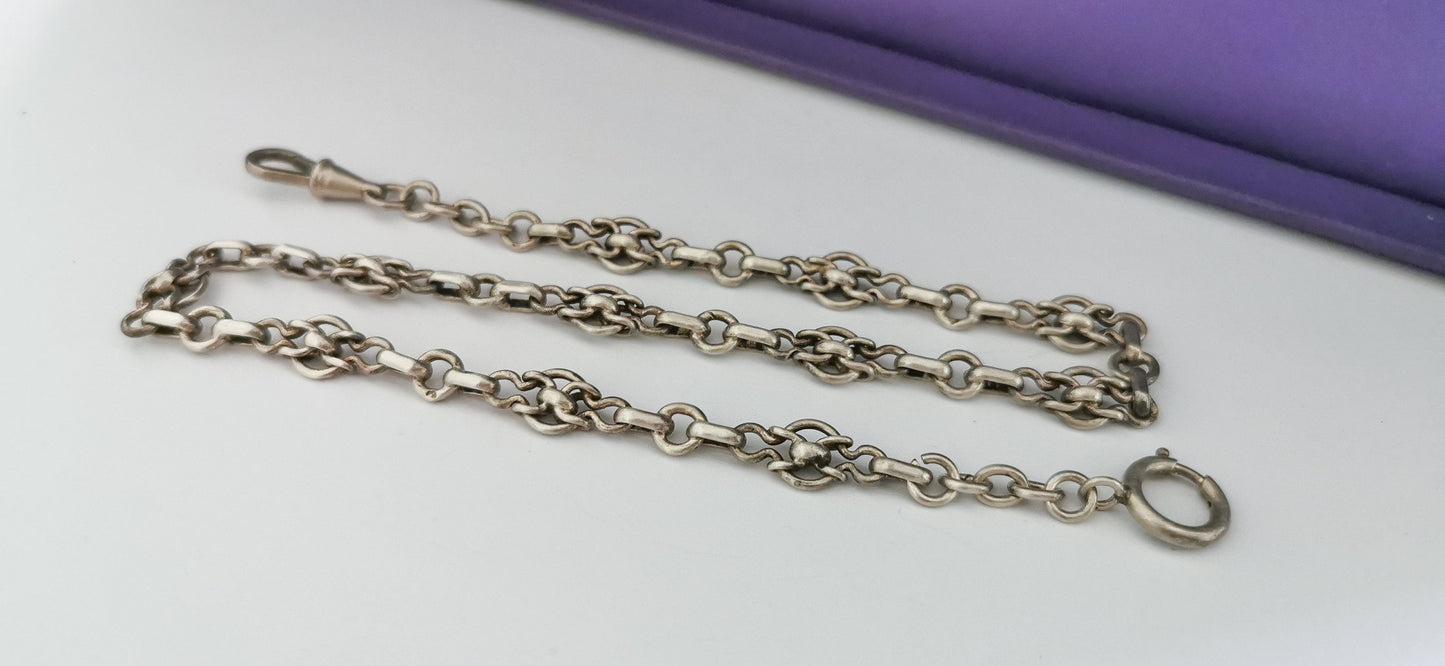 1890s Antique French Victorian choker Chain Antique Silver Necklace Antique french chain Antique watch chain gift for Her