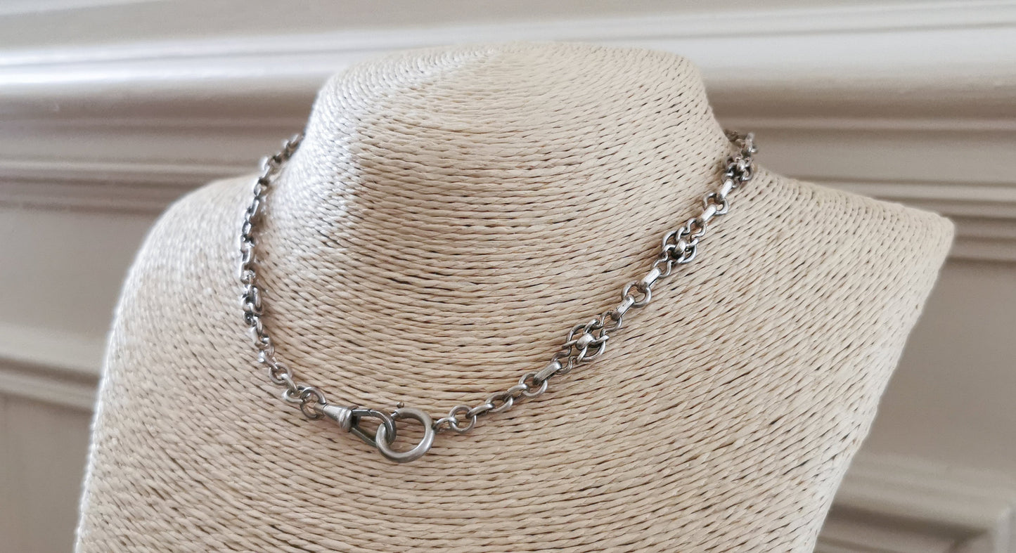 1890s Antique French Victorian choker Chain Antique Silver Necklace Antique french chain Antique watch chain gift for Her