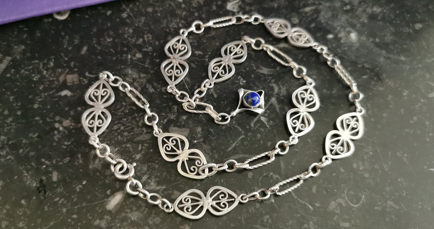 1900s Antique Lapis Lazuli Necklace Edwardian Chain Antique Silver Necklace Antique french chain gift for Her