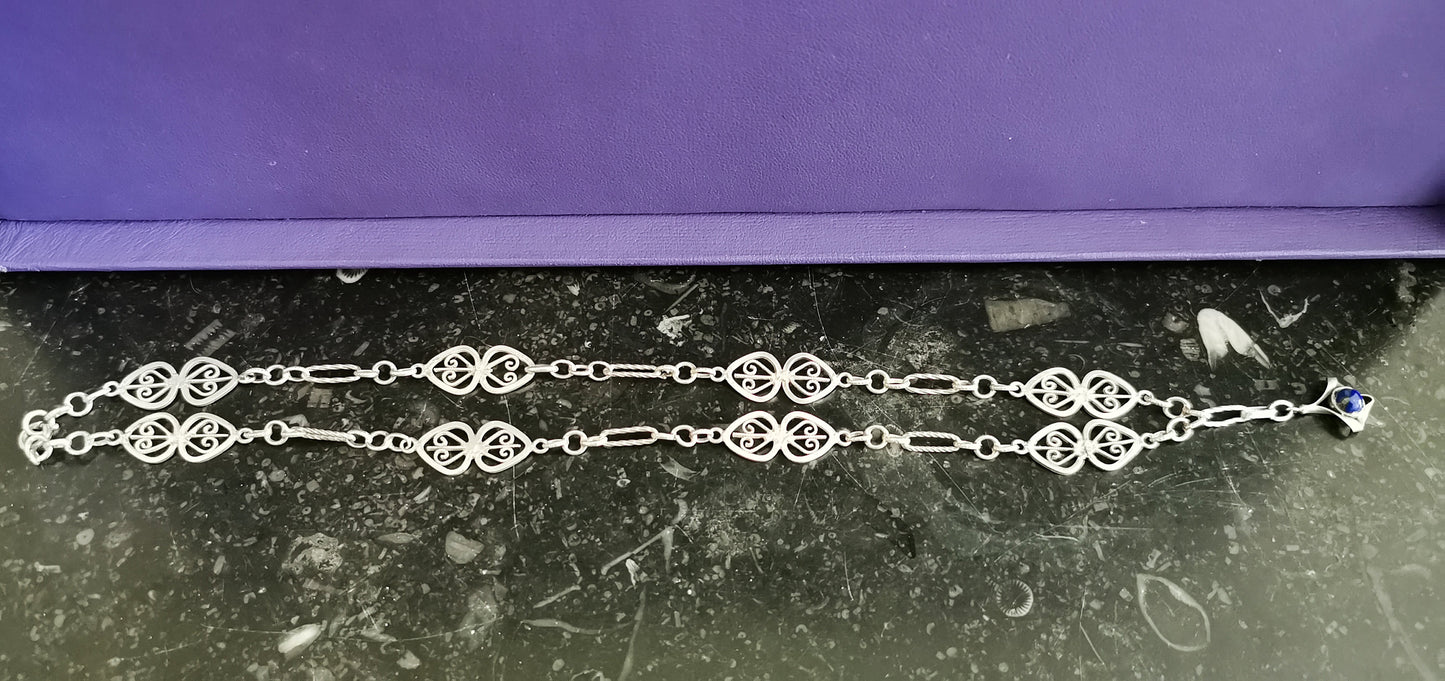 1900s Antique Lapis Lazuli Necklace Edwardian Chain Antique Silver Necklace Antique french chain gift for Her