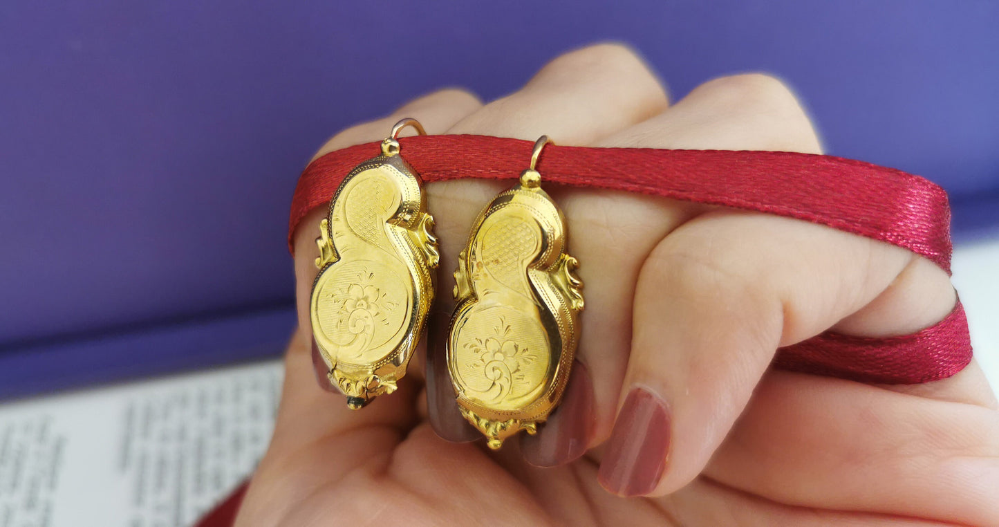 18K Gold Antique Earrings Gold Art Nouveau Earrings  18K Gold Earrings gift for her gold earrings Vintage earrings