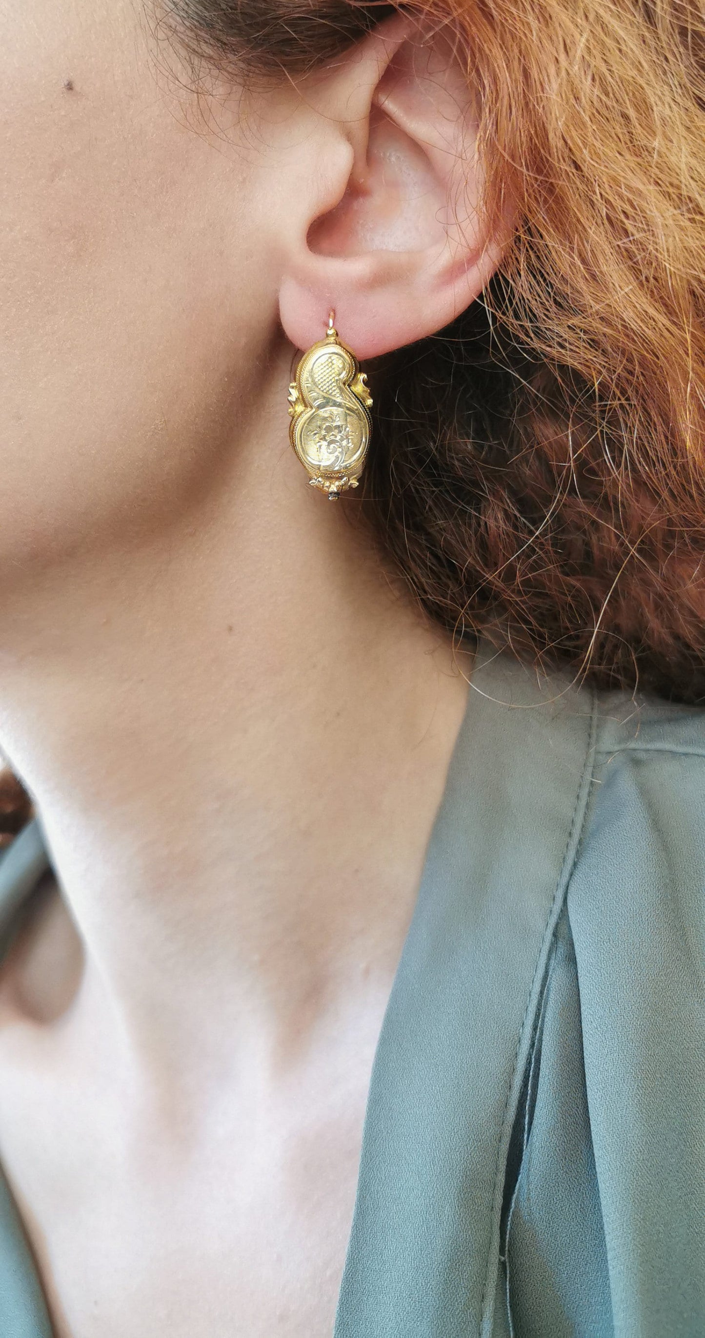 18K Gold Antique Earrings Gold Art Nouveau Earrings  18K Gold Earrings gift for her gold earrings Vintage earrings