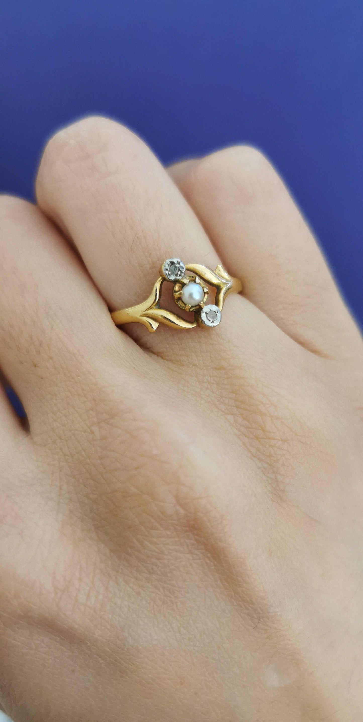 18K Antique Diamond and Pearl Ring Art Nouveau Ring  1900 18K Gold ring Antique Pearl Ring Antique ring gift for her Ring for wife