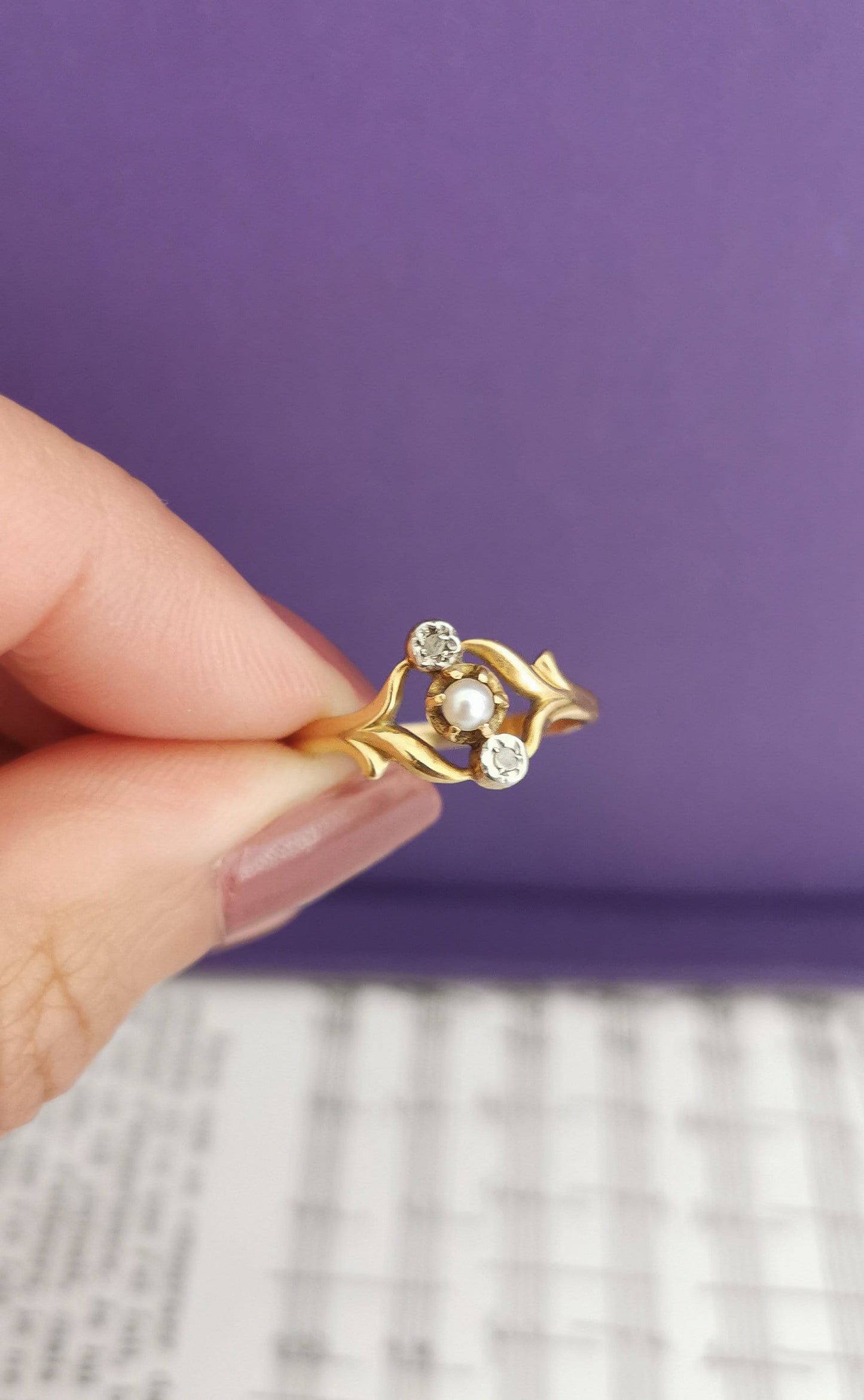 18K Antique Diamond and Pearl Ring Art Nouveau Ring  1900 18K Gold ring Antique Pearl Ring Antique ring gift for her Ring for wife