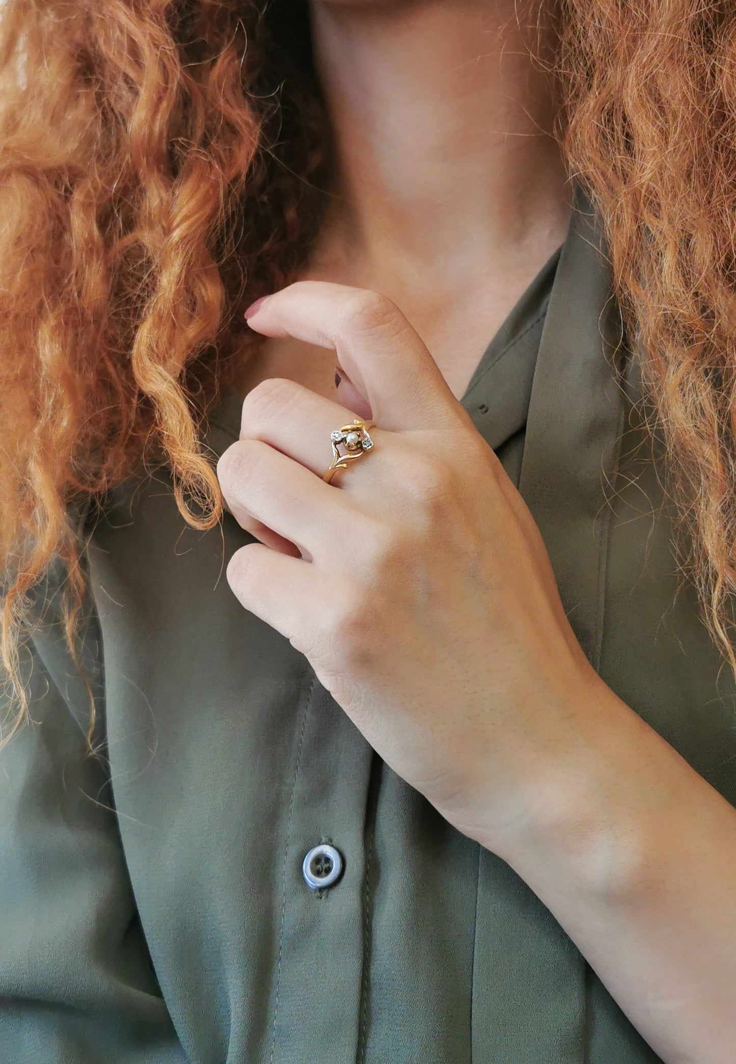 18K Antique Diamond and Pearl Ring Art Nouveau Ring  1900 18K Gold ring Antique Pearl Ring Antique ring gift for her Ring for wife