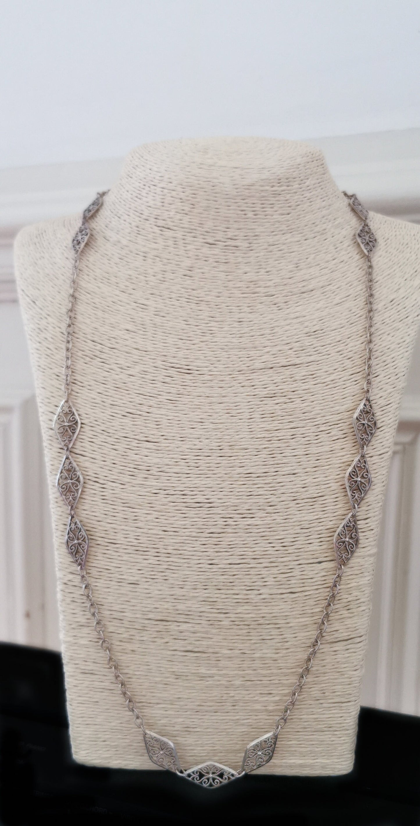 Victorian Antique Silver Big Filigree Necklace  French Half Guard Chain Antique French Necklace Vintage silver Necklace