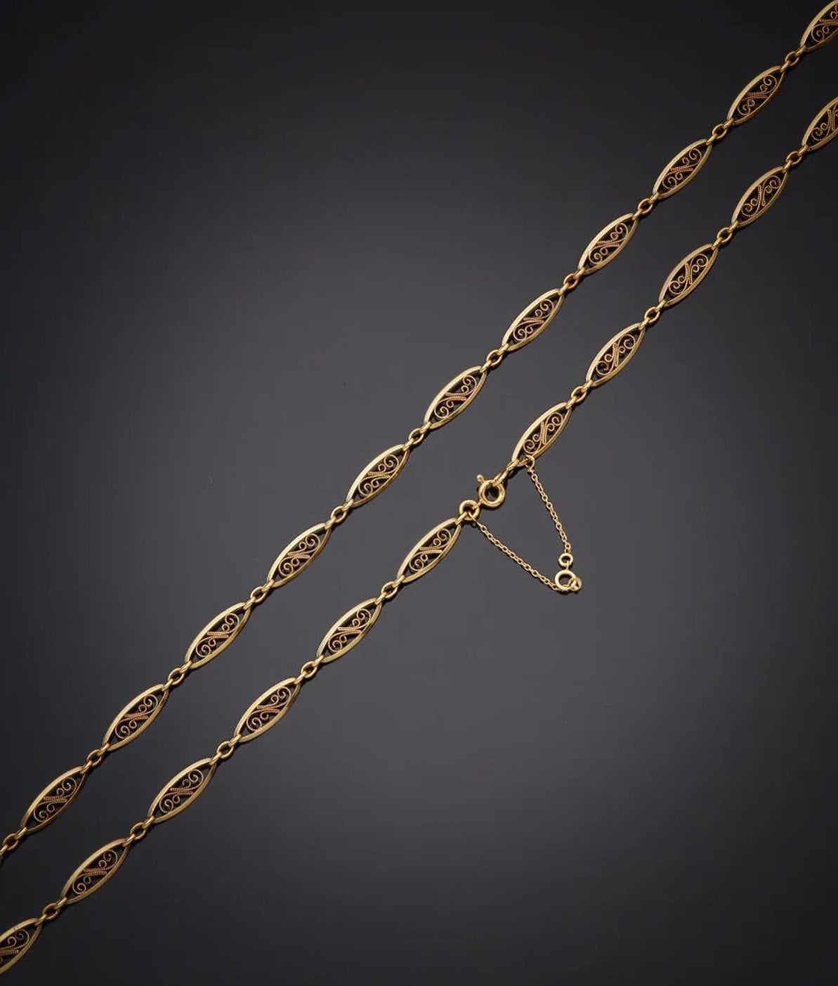 18K 1900s Antique filigree chain Antique Filigree Necklace Art Nouveau Gold Filigree Necklace 1890 - 1900 Gold Chain gift for wife