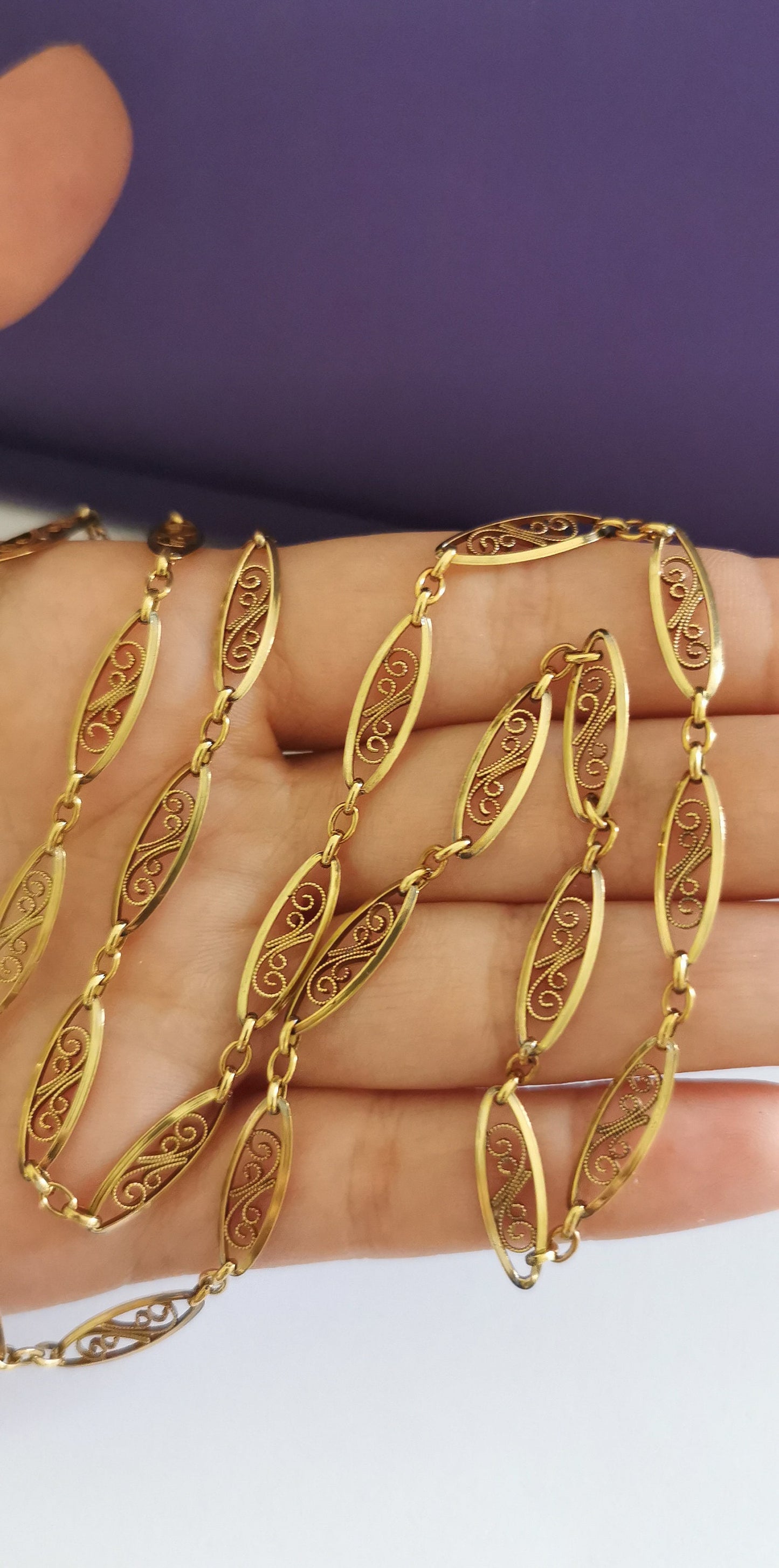 18K 1900s Antique filigree chain Antique Filigree Necklace Art Nouveau Gold Filigree Necklace 1890 - 1900 Gold Chain gift for wife