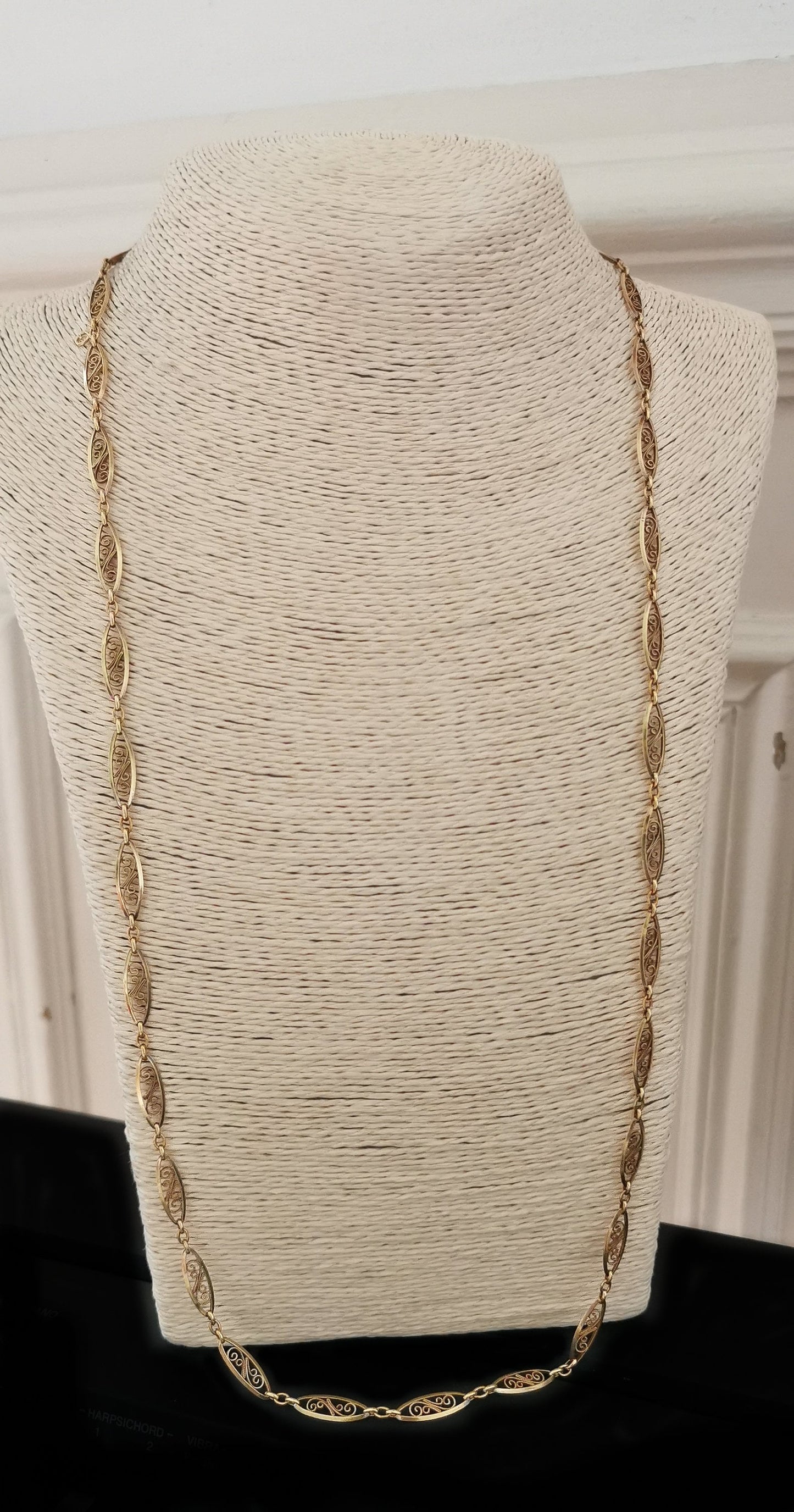 18K 1900s Antique filigree chain Antique Filigree Necklace Art Nouveau Gold Filigree Necklace 1890 - 1900 Gold Chain gift for wife