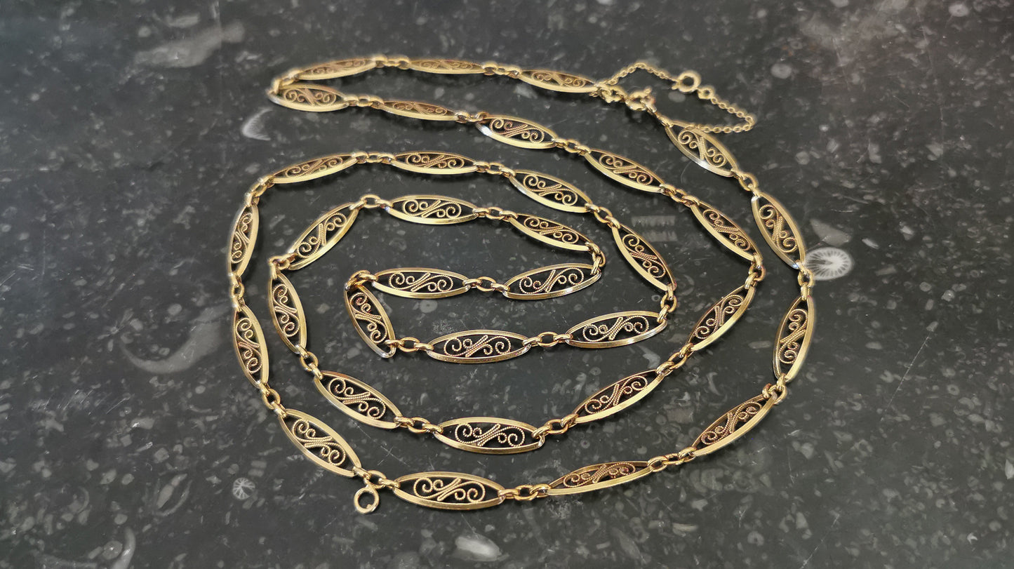 18K 1900s Antique filigree chain Antique Filigree Necklace Art Nouveau Gold Filigree Necklace 1890 - 1900 Gold Chain gift for wife