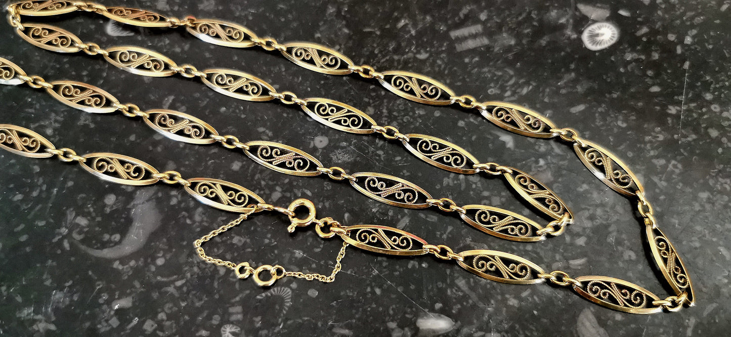 18K 1900s Antique filigree chain Antique Filigree Necklace Art Nouveau Gold Filigree Necklace 1890 - 1900 Gold Chain gift for wife