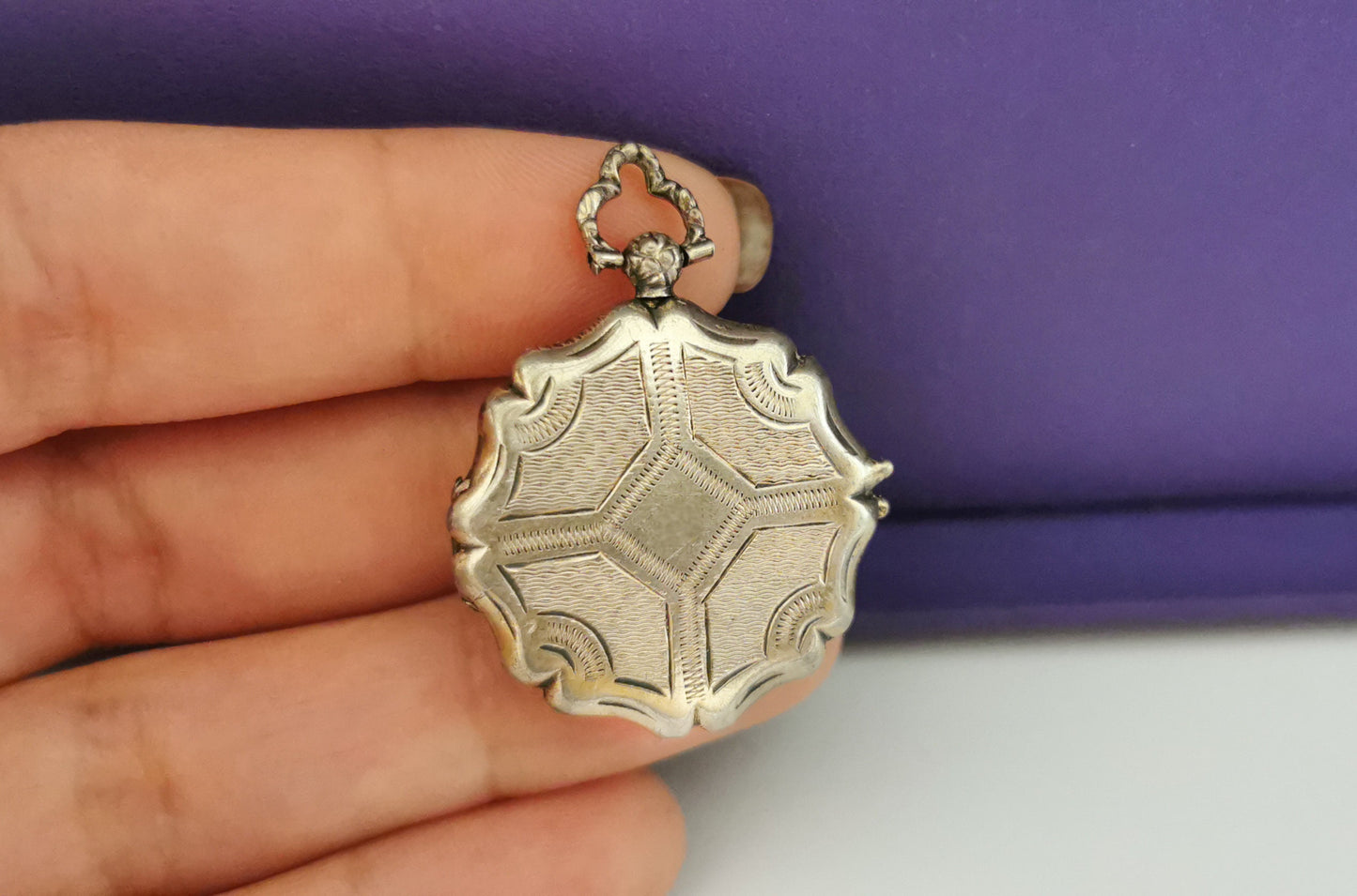 Late Victorian Guilloche Locket  Antique French locket c. 1900 Silver Locket Antique locket Vintage pendant gift for her