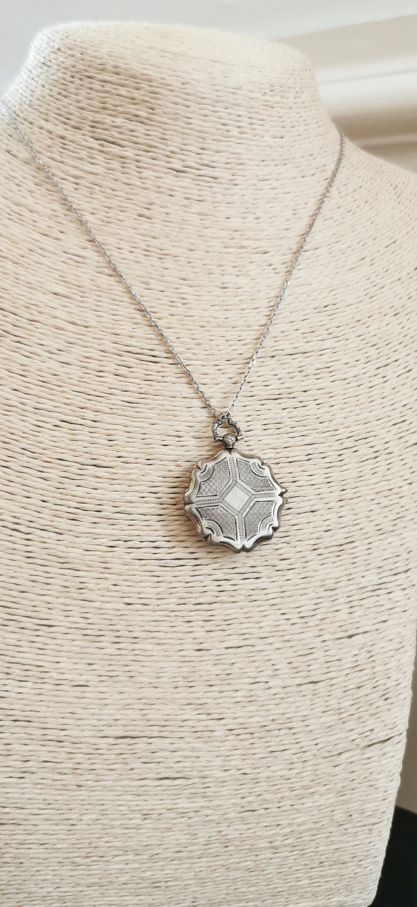 Late Victorian Guilloche Locket  Antique French locket c. 1900 Silver Locket Antique locket Vintage pendant gift for her