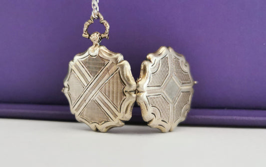 Late Victorian Guilloche Locket  Antique French locket c. 1900 Silver Locket Antique locket Vintage pendant gift for her
