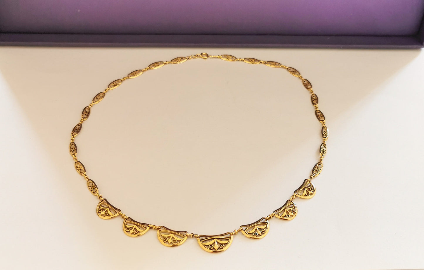 18K Edwardian Drapery Necklace 1900 Antique Drapery Necklace Antique French Gold Filigree Chain gift for her Gold Necklace