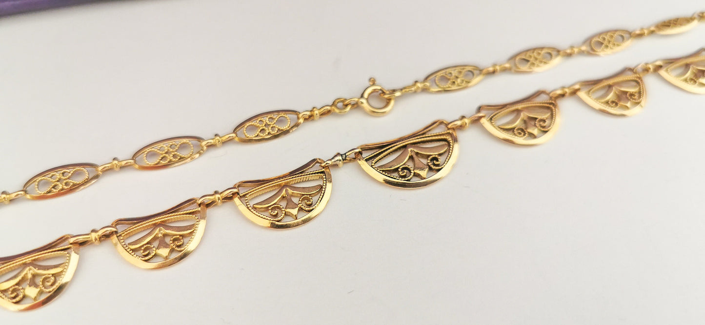 18K Edwardian Drapery Necklace 1900 Antique Drapery Necklace Antique French Gold Filigree Chain gift for her Gold Necklace