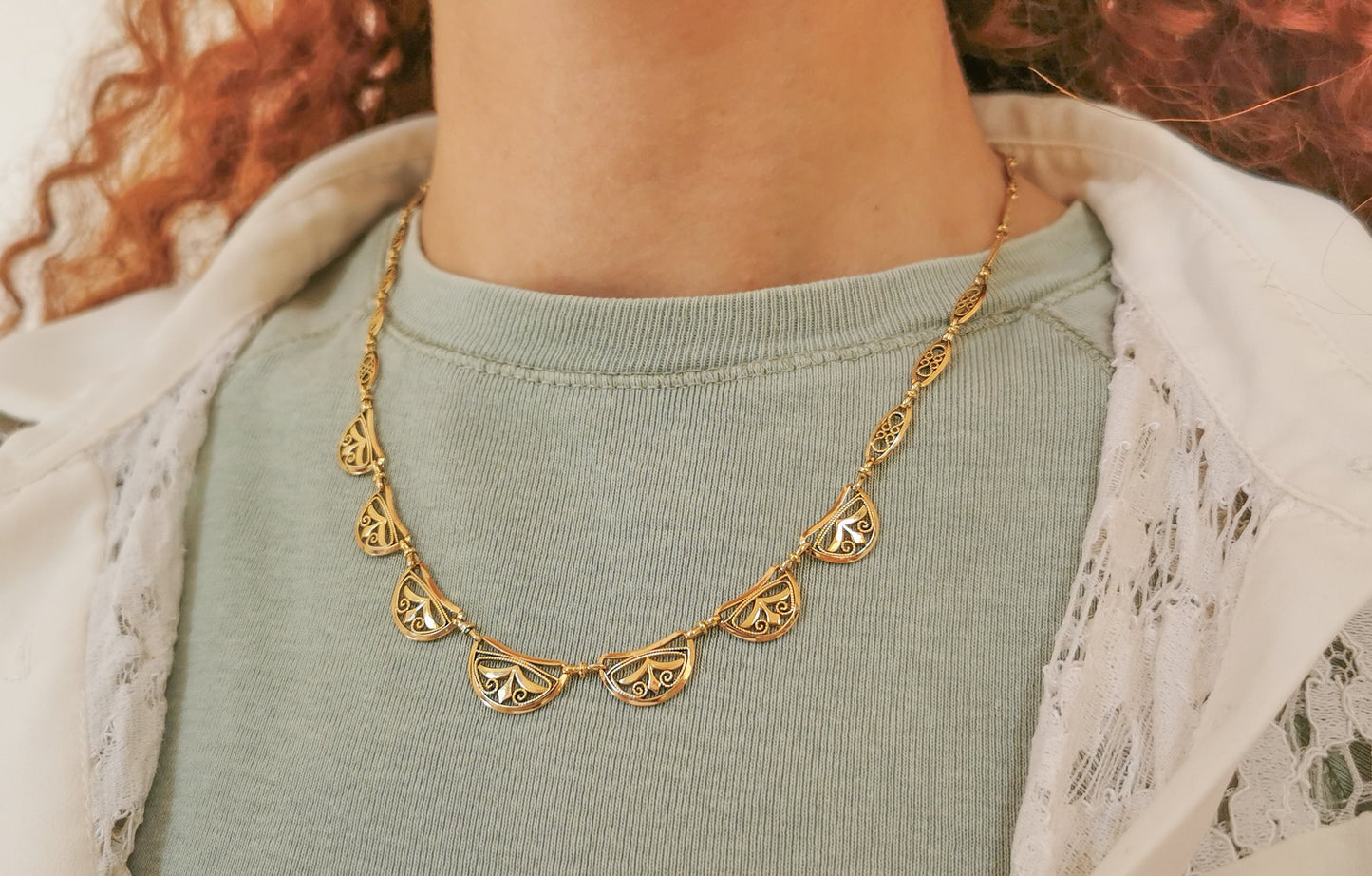 18K Edwardian Drapery Necklace 1900 Antique Drapery Necklace Antique French Gold Filigree Chain gift for her Gold Necklace