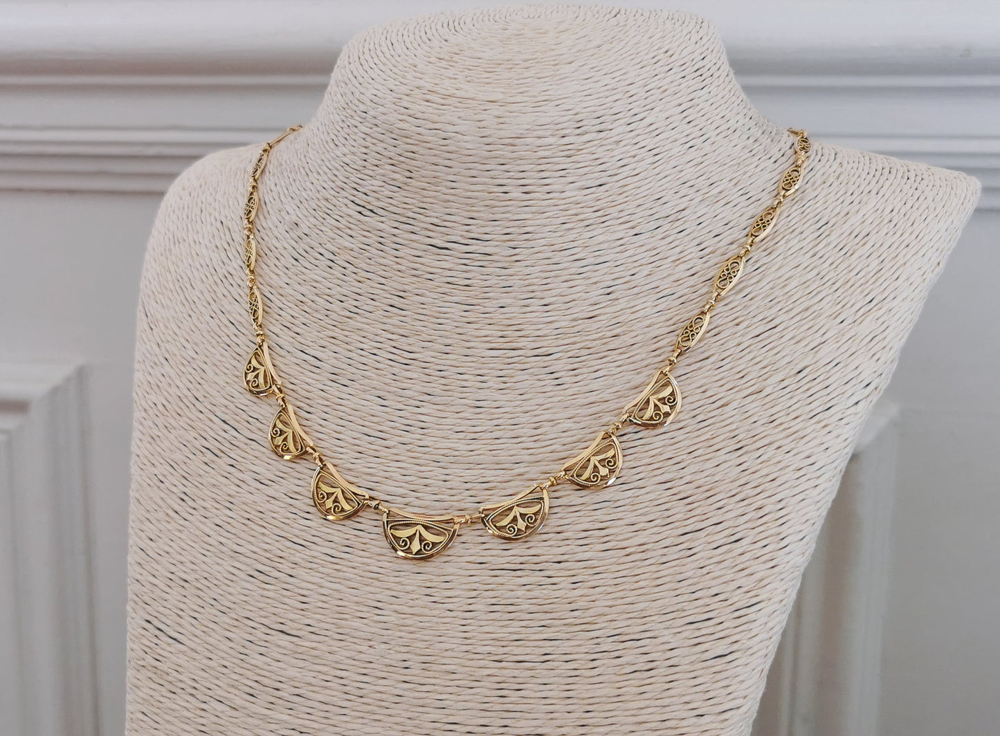18K Edwardian Drapery Necklace 1900 Antique Drapery Necklace Antique French Gold Filigree Chain gift for her Gold Necklace