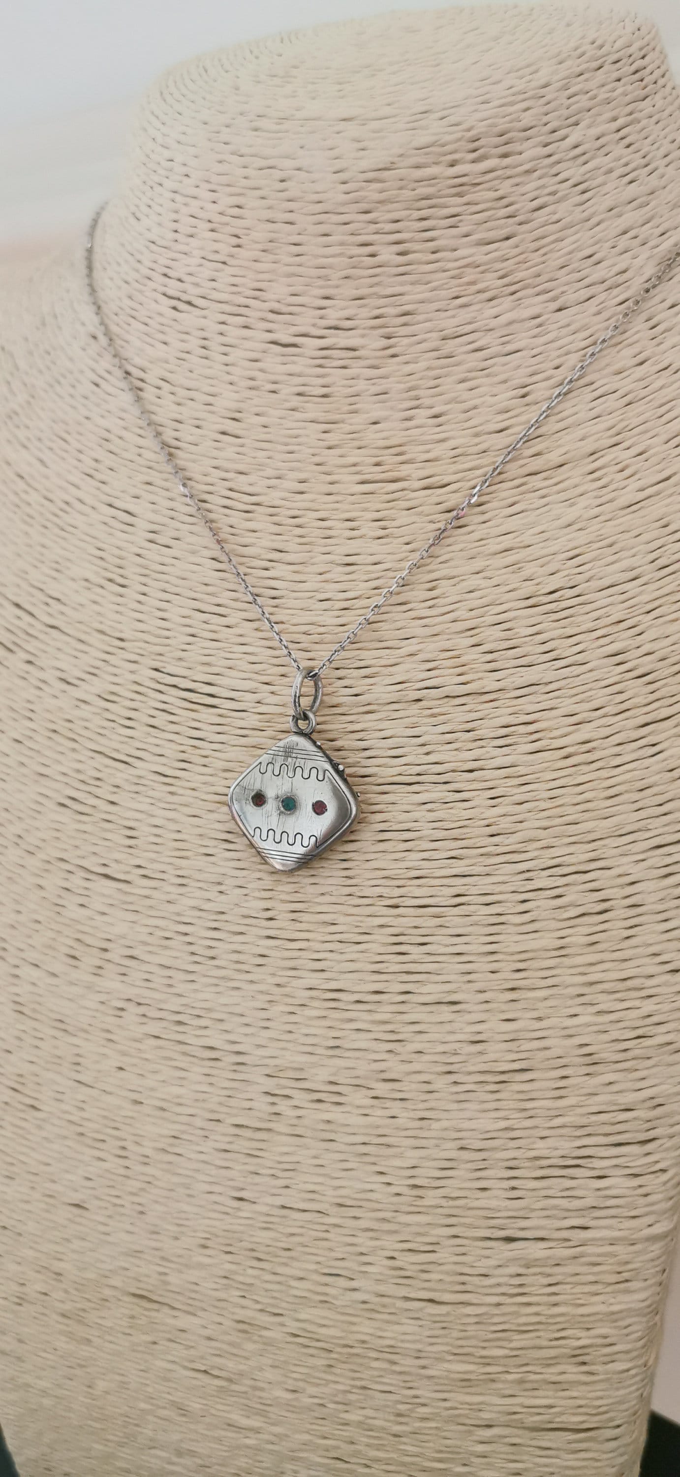 Antique French Art deco silver locket pendant with engraved frame gift for her Antique Photo holder