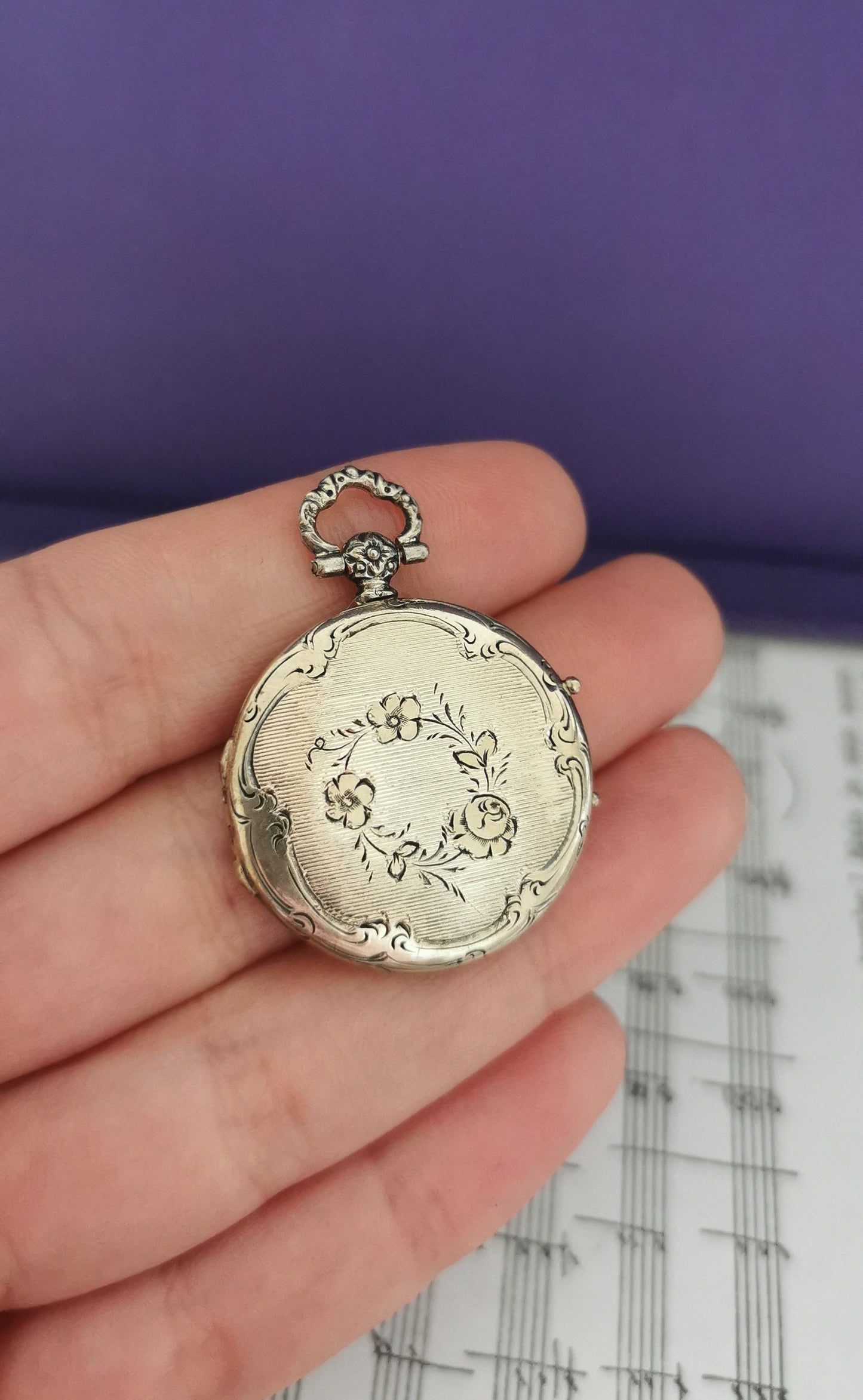 1890s Antique Locket with glass Partition Art Nouveau Silver Photo Holder Locket Gift for Her Silver Locket