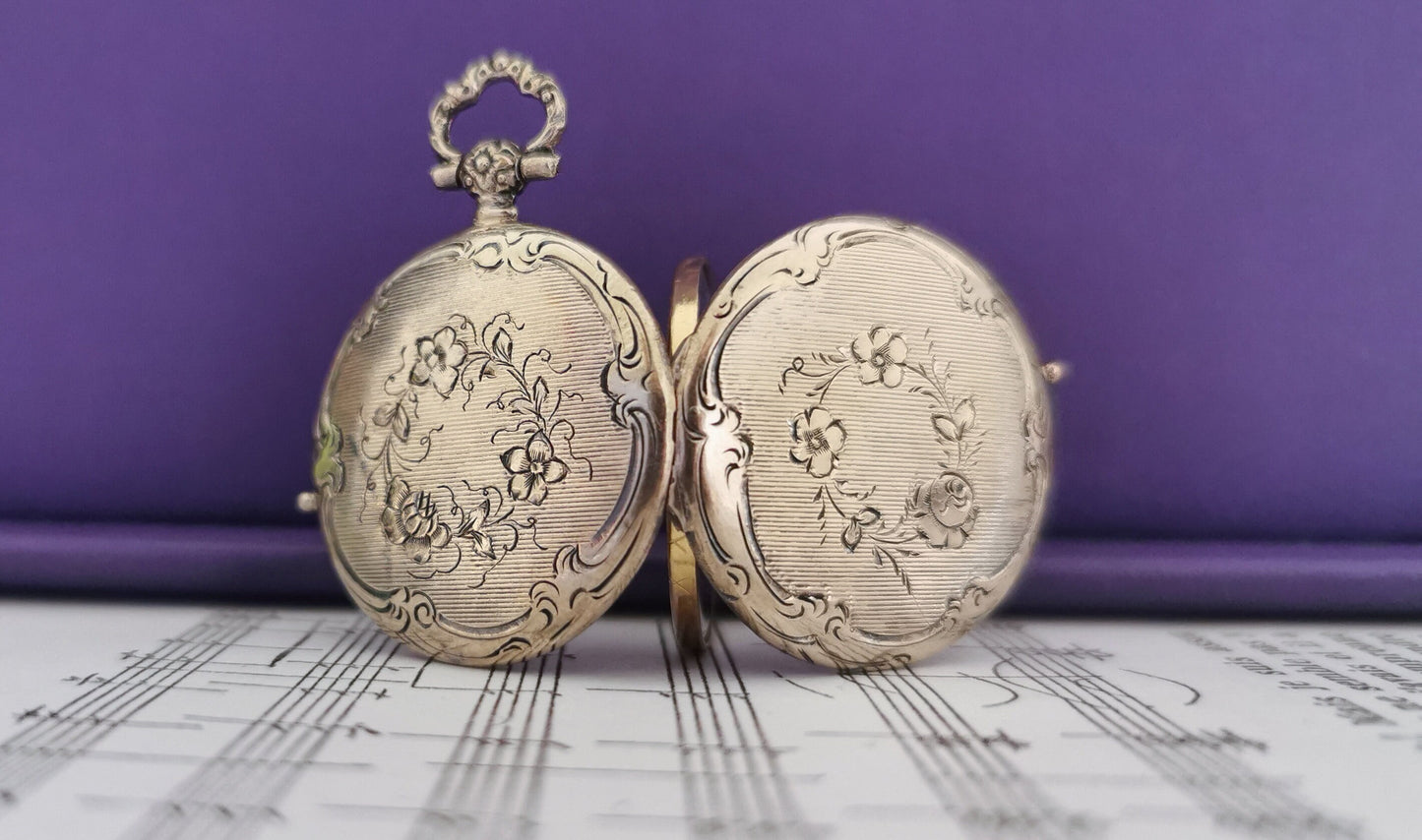 1890s Antique Locket with glass Partition Art Nouveau Silver Photo Holder Locket Gift for Her Silver Locket