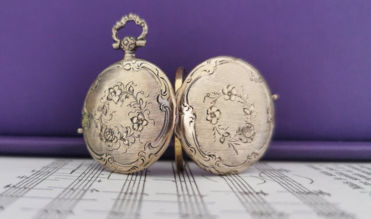 1890s Antique Locket with glass Partition Art Nouveau Silver Photo Holder Locket Gift for Her Silver Locket