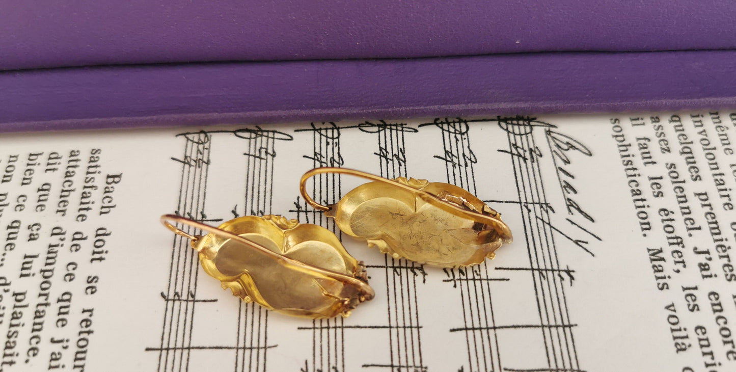 18K Gold Antique Earrings Gold Art Nouveau Earrings  18K Gold Earrings gift for her gold earrings Vintage earrings