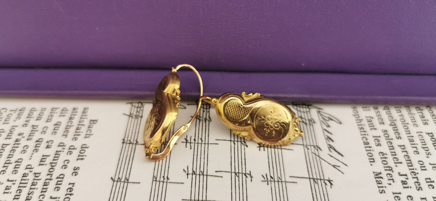 18K Gold Antique Earrings Gold Art Nouveau Earrings  18K Gold Earrings gift for her gold earrings Vintage earrings