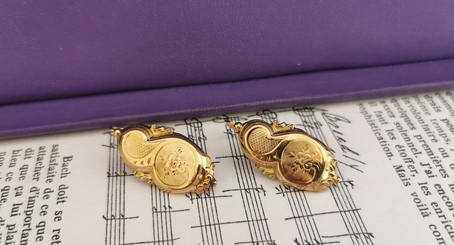 18K Gold Antique Earrings Gold Art Nouveau Earrings  18K Gold Earrings gift for her gold earrings Vintage earrings