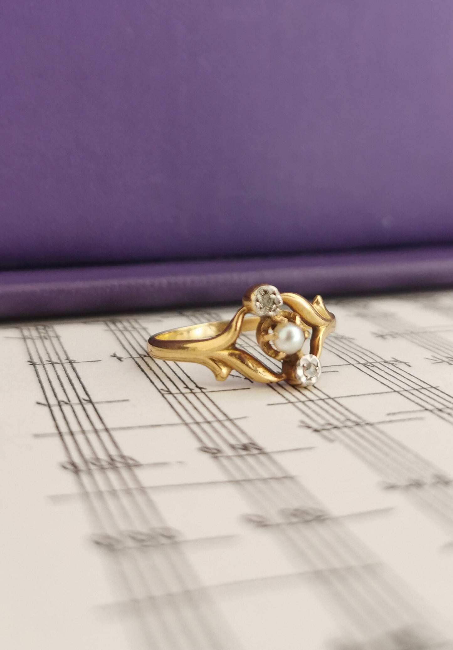 18K Antique Diamond and Pearl Ring Art Nouveau Ring  1900 18K Gold ring Antique Pearl Ring Antique ring gift for her Ring for wife