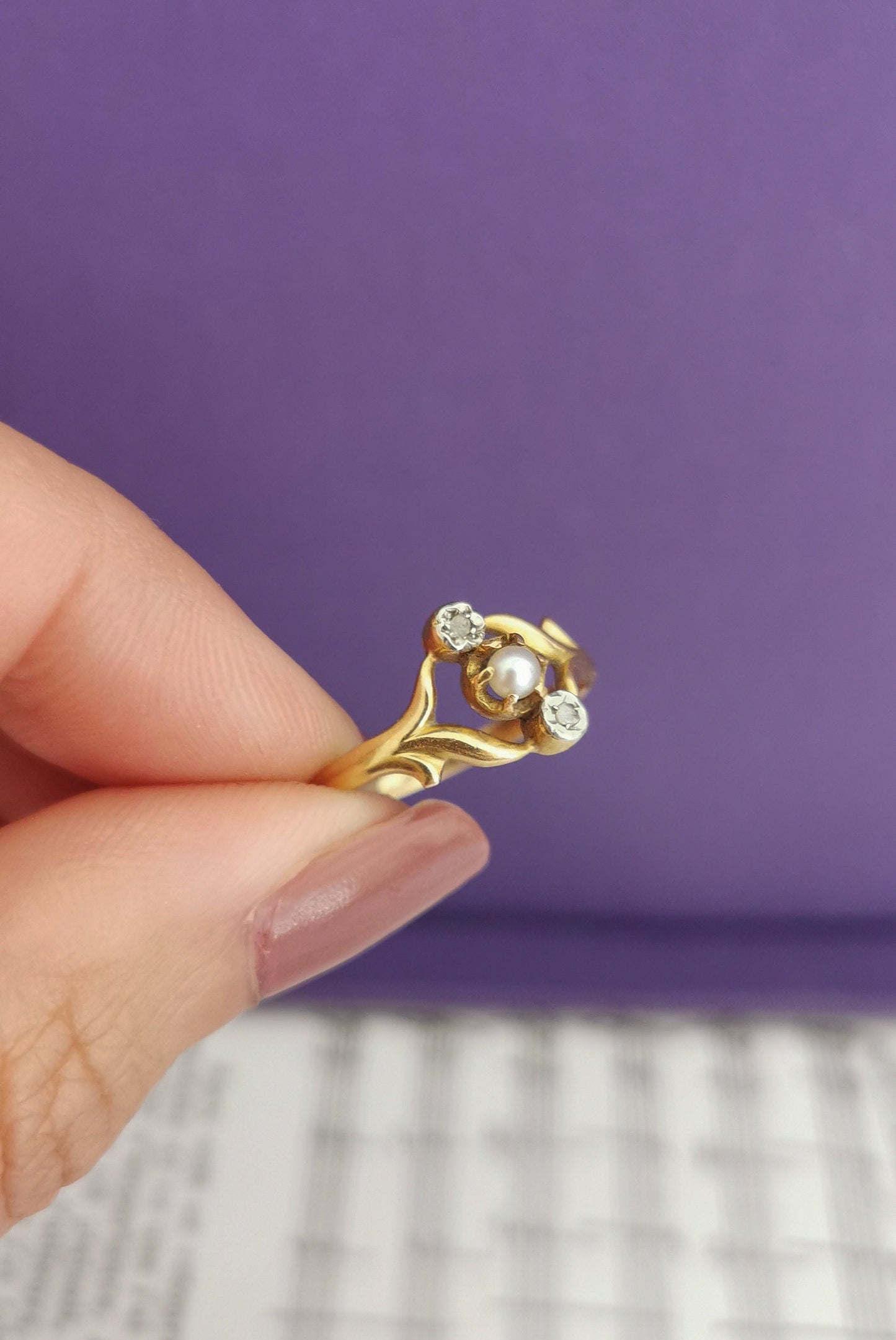 18K Antique Diamond and Pearl Ring Art Nouveau Ring  1900 18K Gold ring Antique Pearl Ring Antique ring gift for her Ring for wife