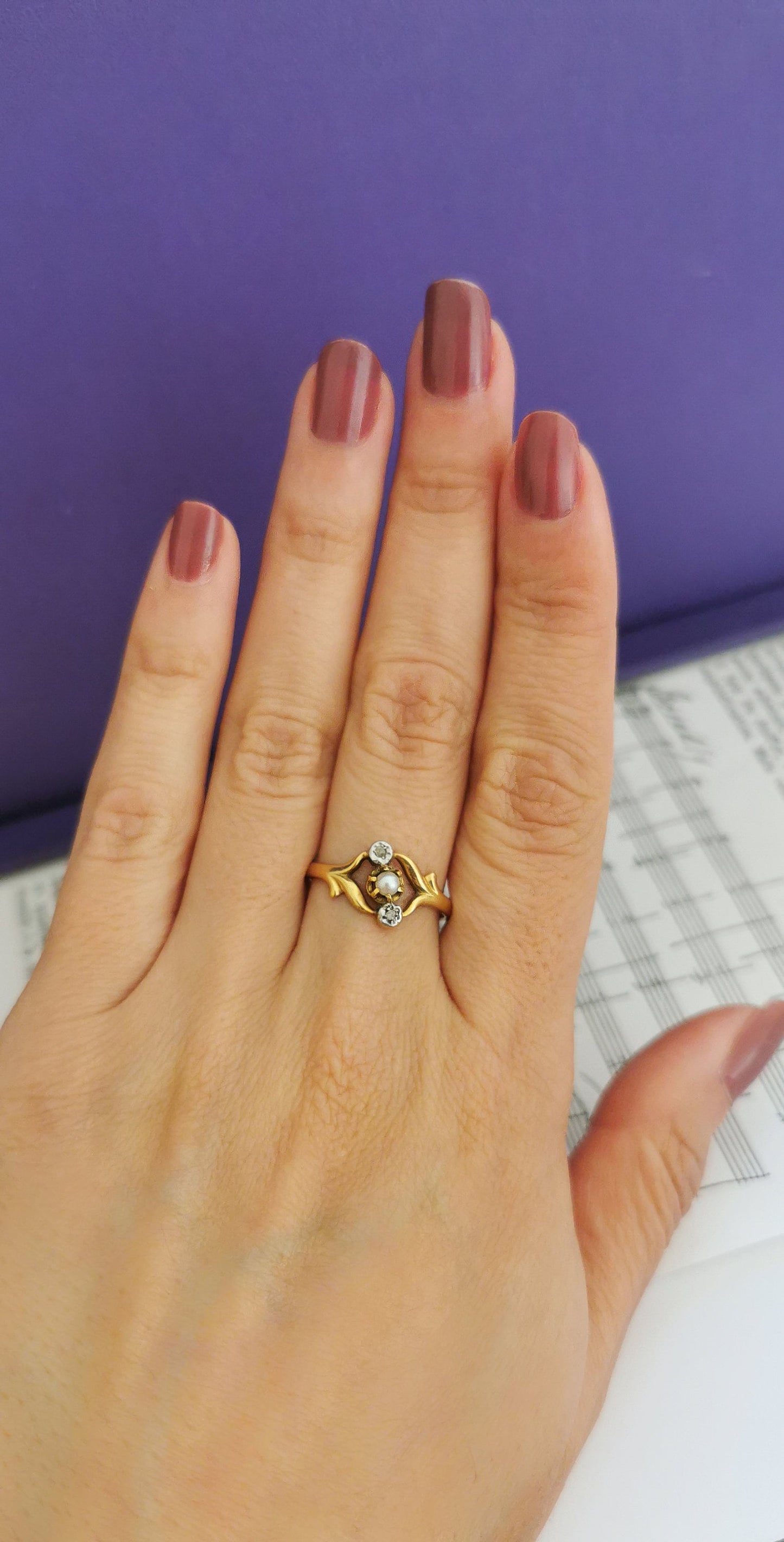 18K Antique Diamond and Pearl Ring Art Nouveau Ring  1900 18K Gold ring Antique Pearl Ring Antique ring gift for her Ring for wife