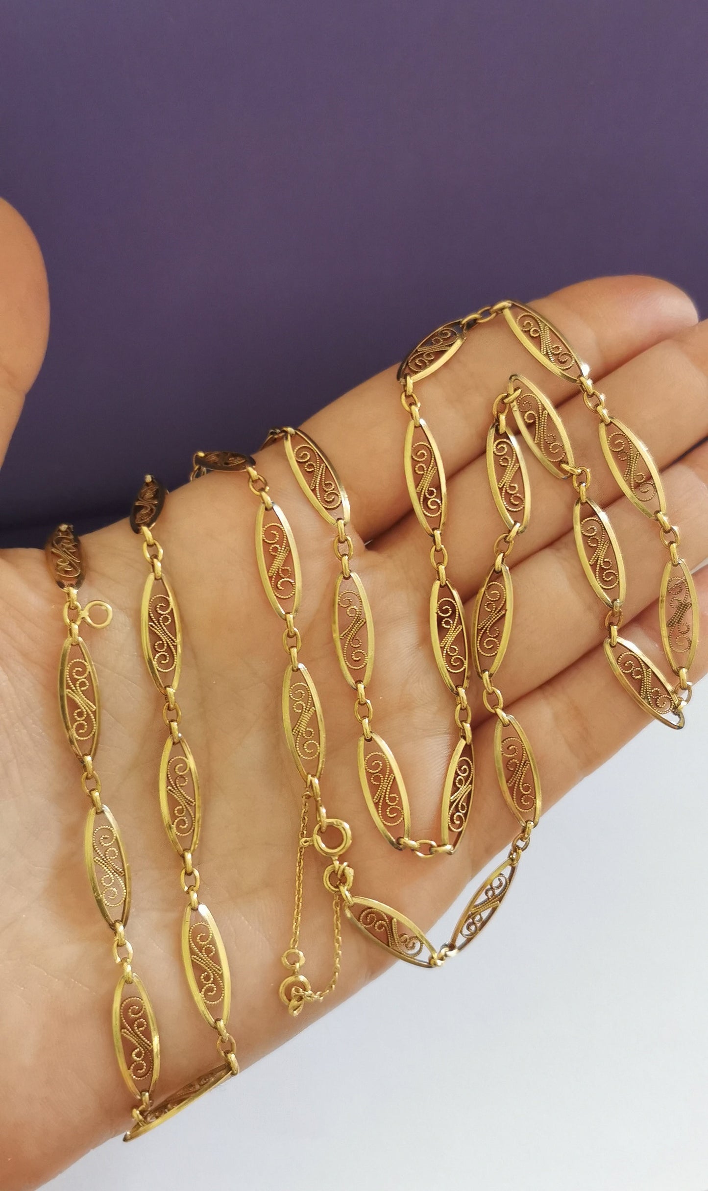 18K 1900s Antique filigree chain Antique Filigree Necklace Art Nouveau Gold Filigree Necklace 1890 - 1900 Gold Chain gift for wife