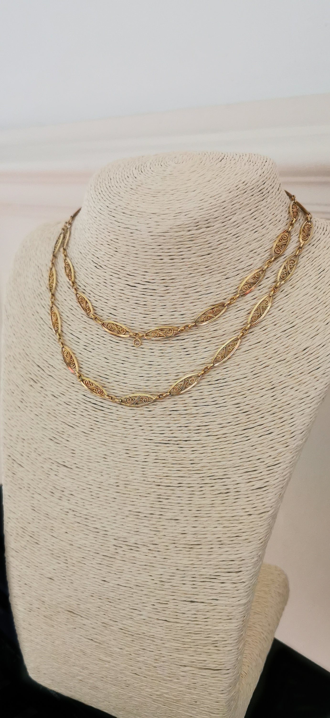 18K 1900s Antique filigree chain Antique Filigree Necklace Art Nouveau Gold Filigree Necklace 1890 - 1900 Gold Chain gift for wife