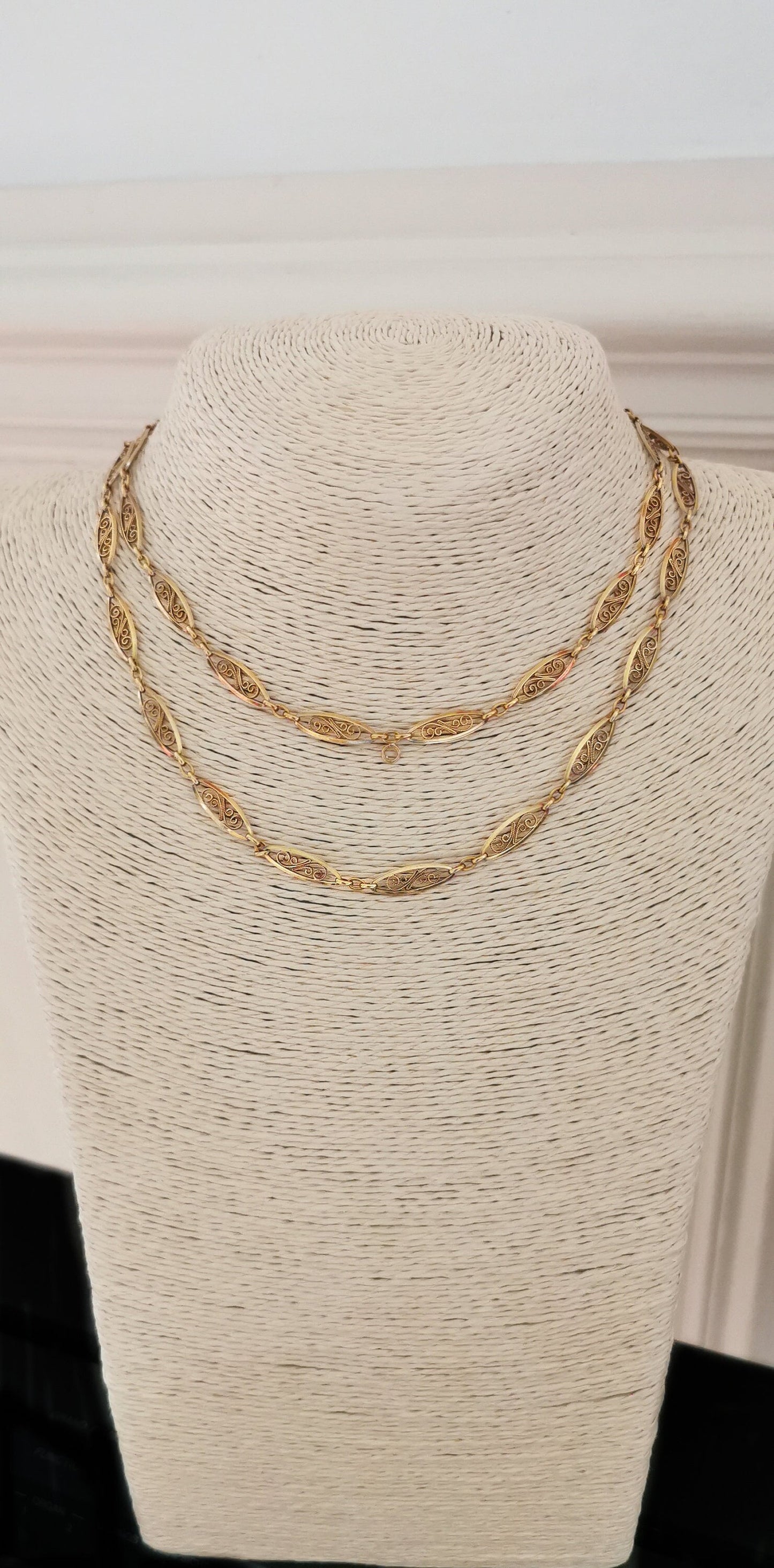 18K 1900s Antique filigree chain Antique Filigree Necklace Art Nouveau Gold Filigree Necklace 1890 - 1900 Gold Chain gift for wife