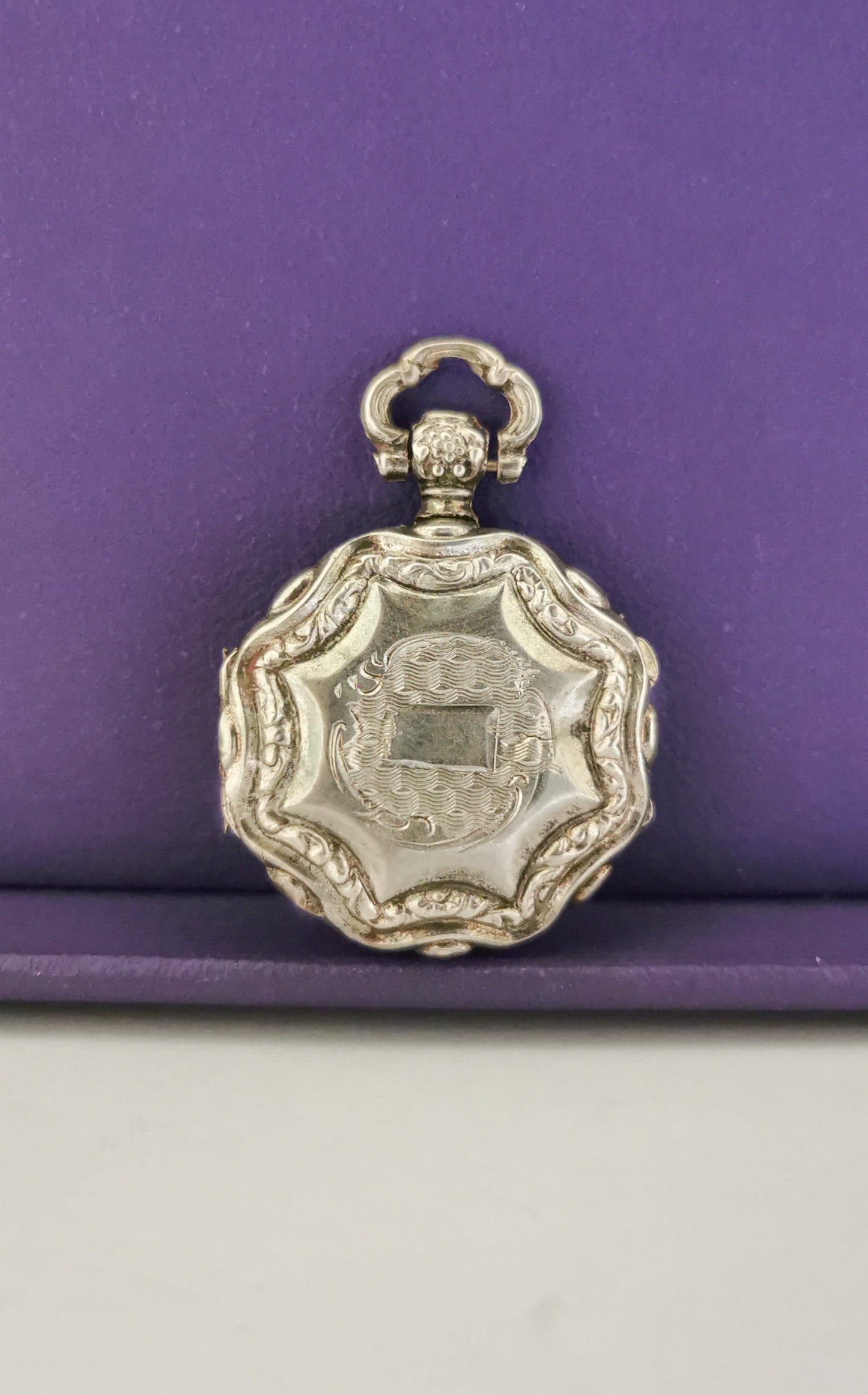 Art Nouveau Guilloche Locket Glass partition Antique French locket c. 1900 Silver Floral Locket Antique locket Vintage pendant gift for her