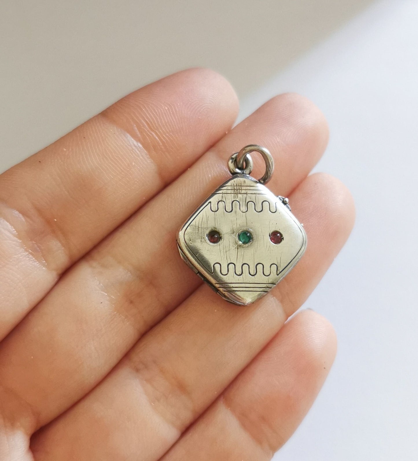 Antique French Art deco silver locket pendant with engraved frame gift for her Antique Photo holder