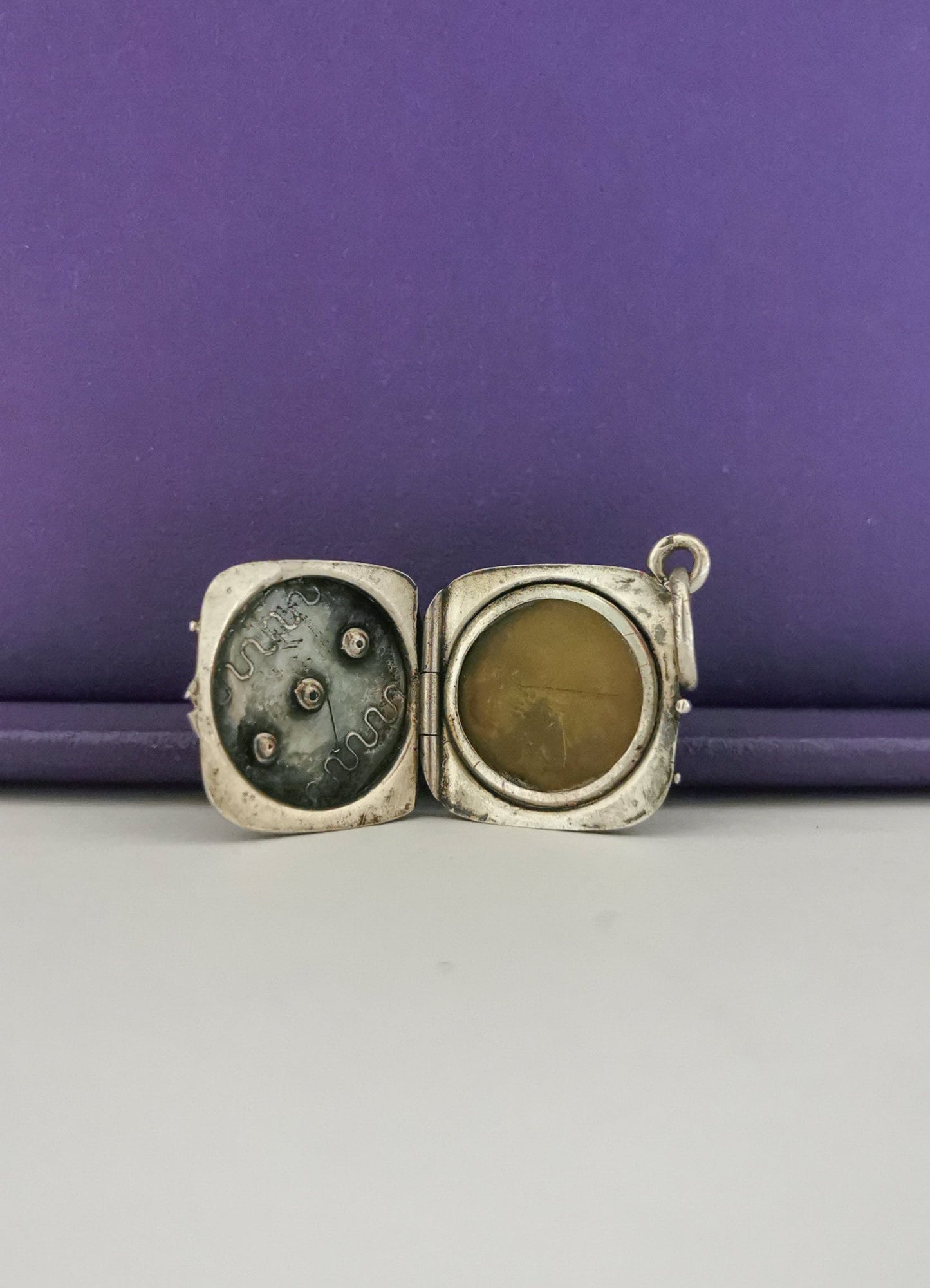 Antique French Art deco silver locket pendant with engraved frame gift for her Antique Photo holder