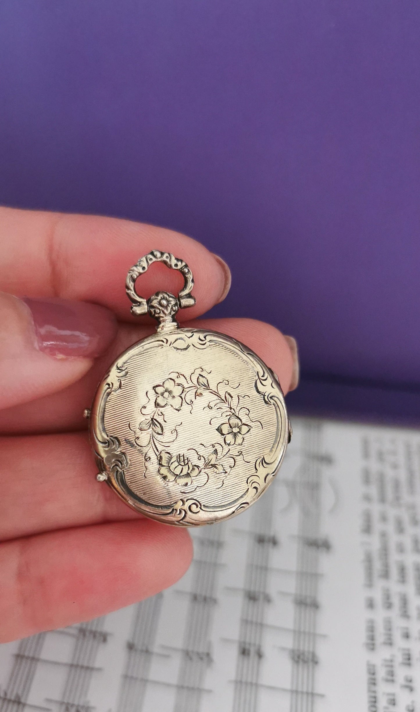 1890s Antique Locket with glass Partition Art Nouveau Silver Photo Holder Locket Gift for Her Silver Locket